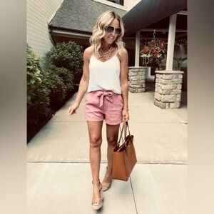 Simply Blessed Pink Linen Shorts Tie Waist M